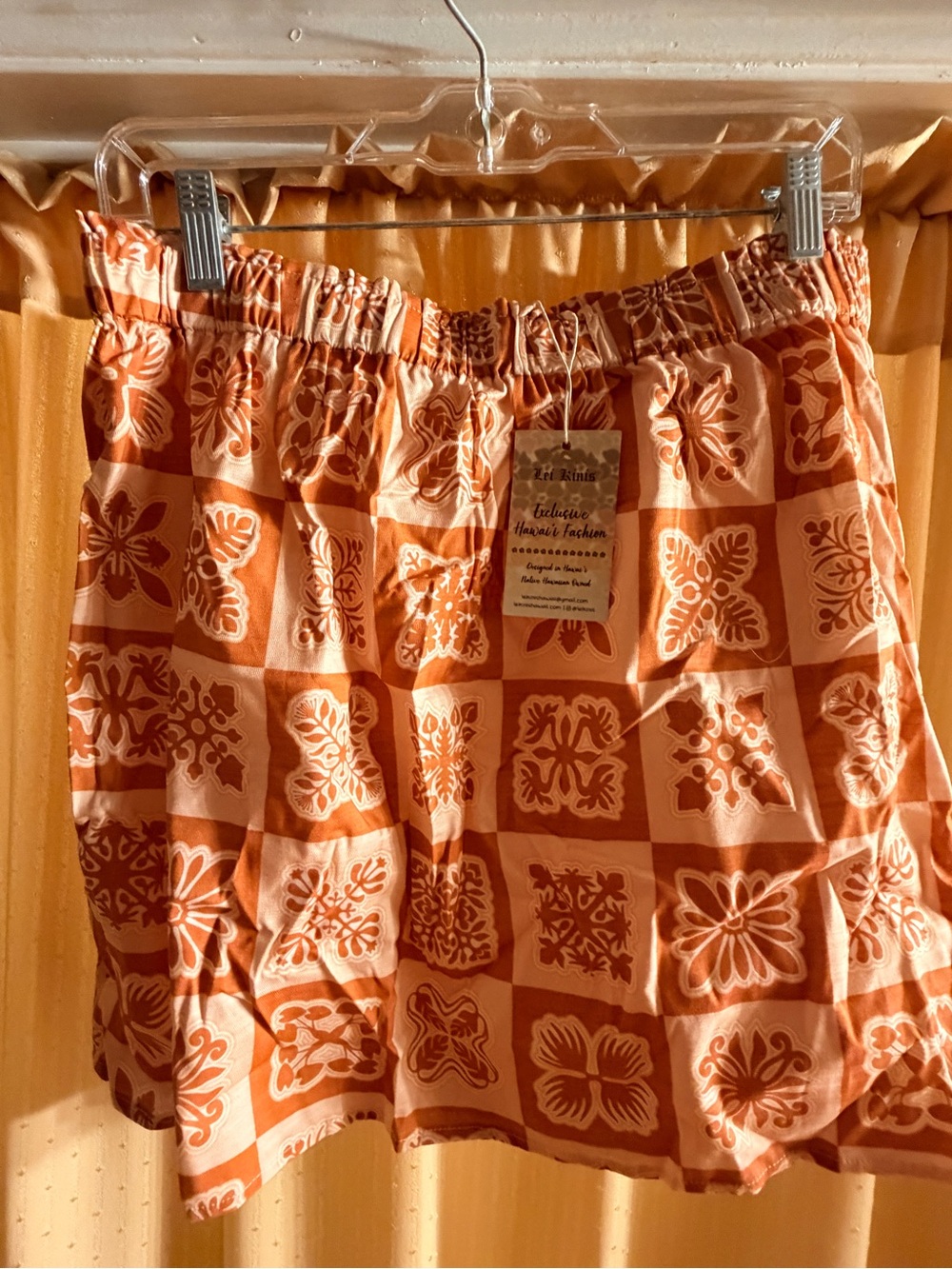Elan Orange and Cream Tile-Print Pull-On Shorts